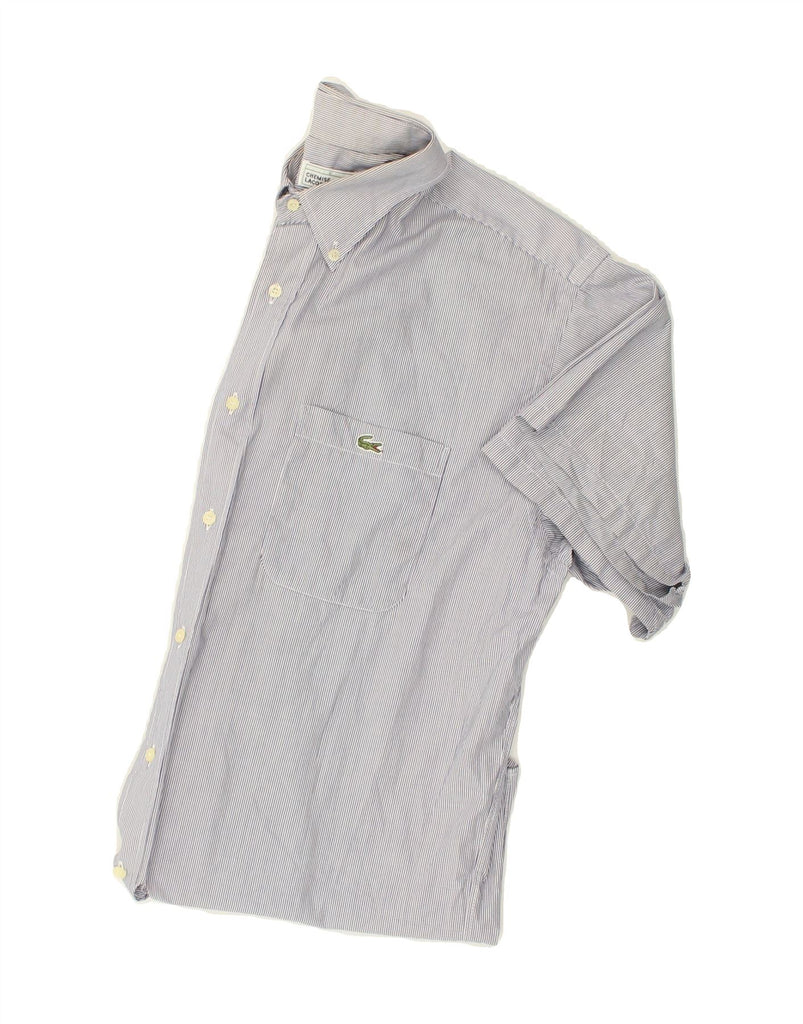 LACOSTE Mens Short Sleeve Shirt Size 41 Large Grey Pinstripe Cotton | Vintage Lacoste | Thrift | Second-Hand Lacoste | Used Clothing | Messina Hembry 