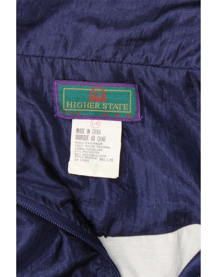 Vintage Mens Tracksuit Top Jacket Large Navy Blue Colourblock Nylon
