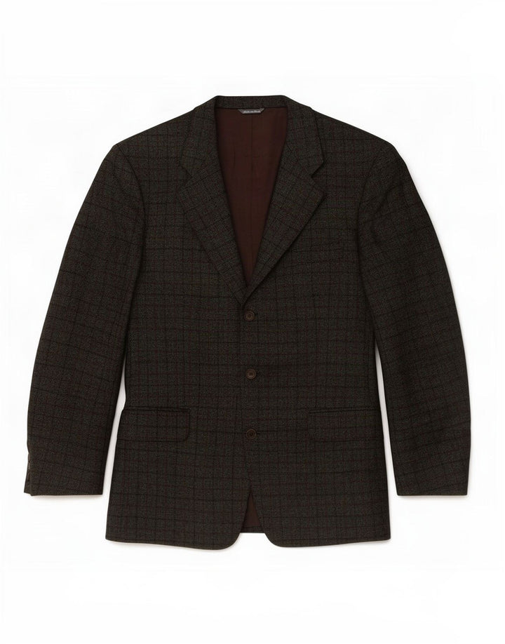 Les Copains Mens 3 Button Blazer Jacket IT 50 Large Green Plaid Wool