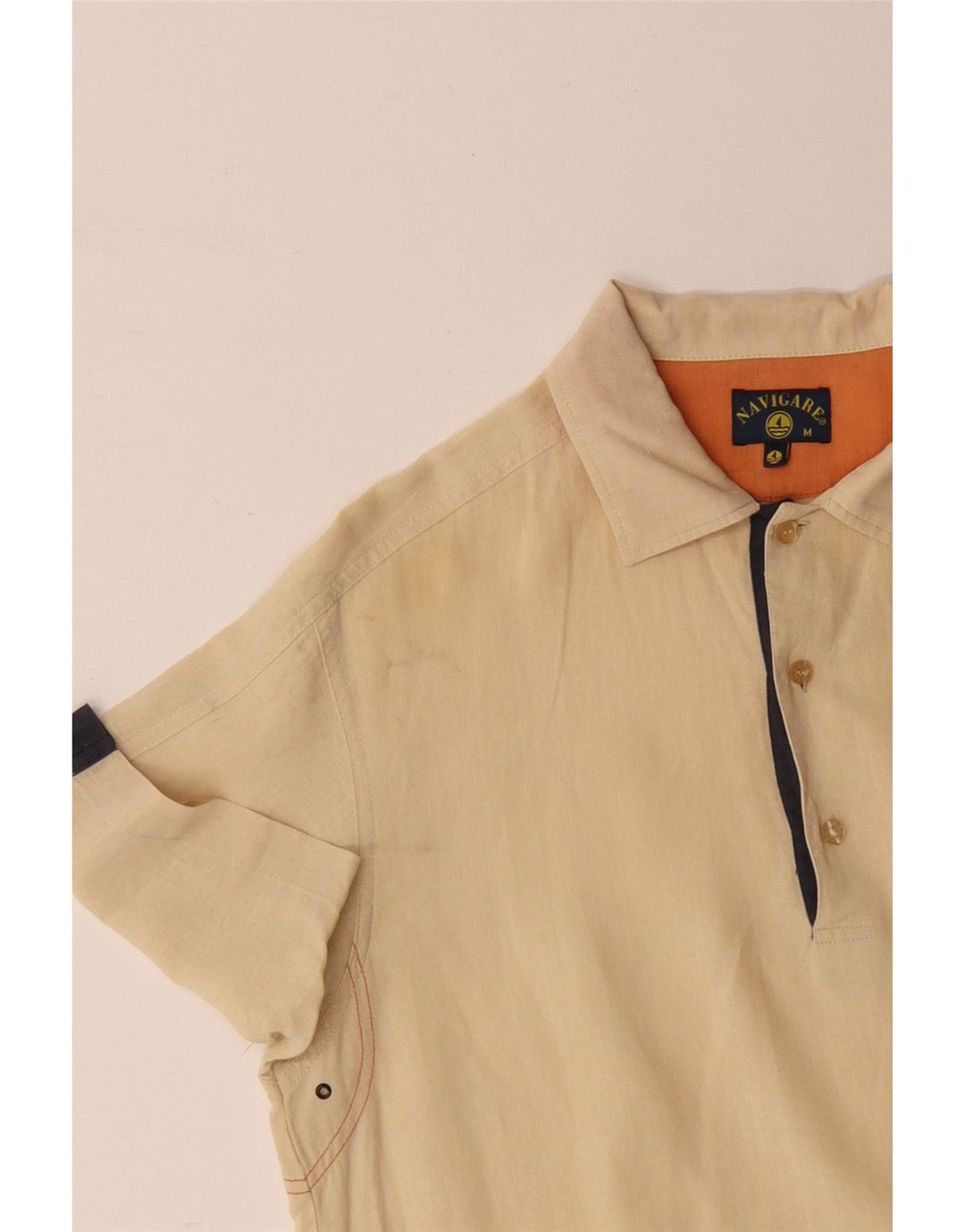 NAVIGARE Mens Short Sleeve Pullover Shirt Medium Yellow Colourblock Cotton