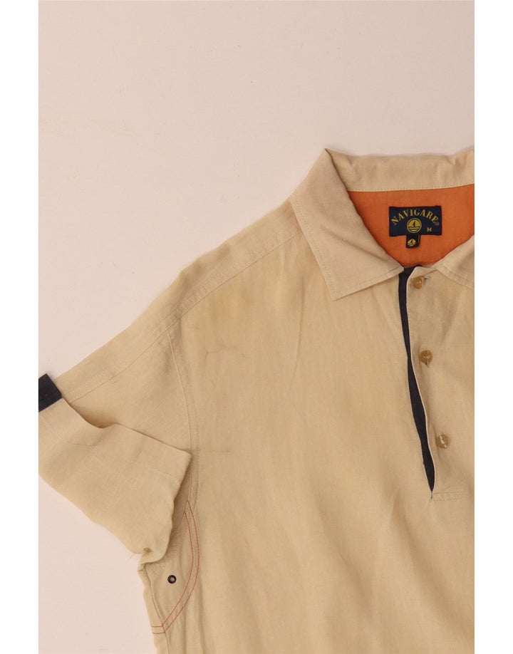 NAVIGARE Mens Short Sleeve Pullover Shirt Medium Yellow Colourblock Cotton