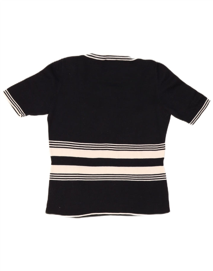 LUISA SPAGNOLI Womens Graphic Boat Neck Jumper Sweater UK 14 Large Black