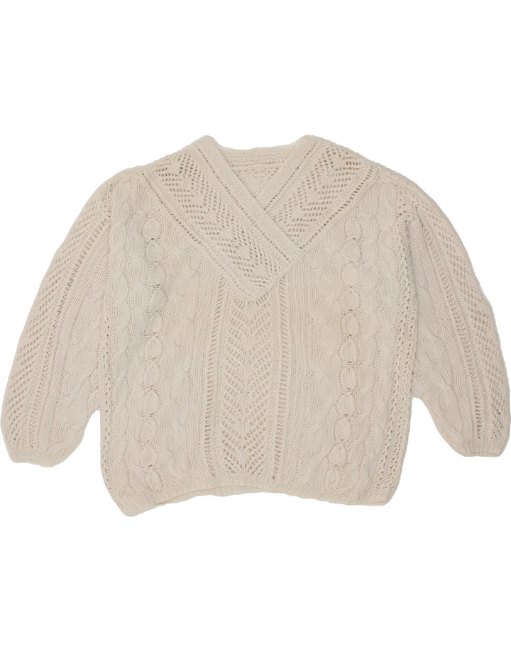 VINTAGE Womens V-Neck Jumper Sweater UK 16 Large White Vintage Vintage and Second-Hand Vintage from Messina Hembry 