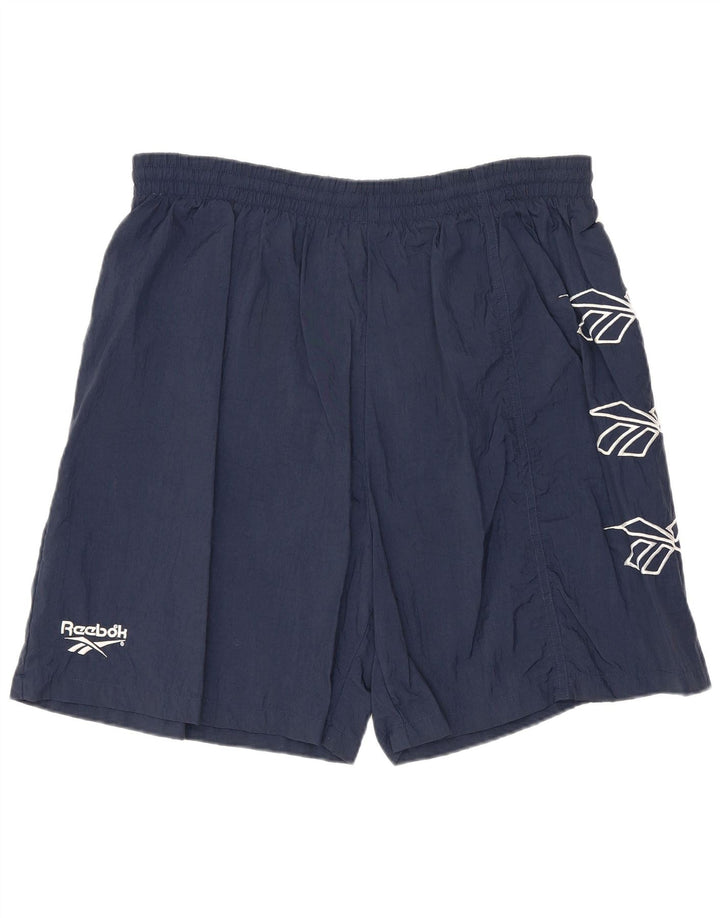 REEBOK Mens Graphic Swimming Shorts Large  Navy Blue Nylon