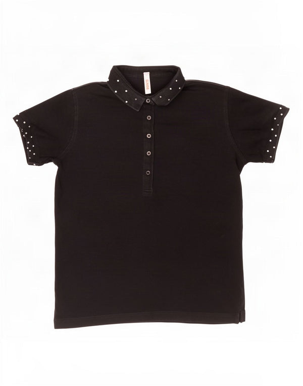 Sun68 Womens Polo Shirt UK 14 Large Black Cotton