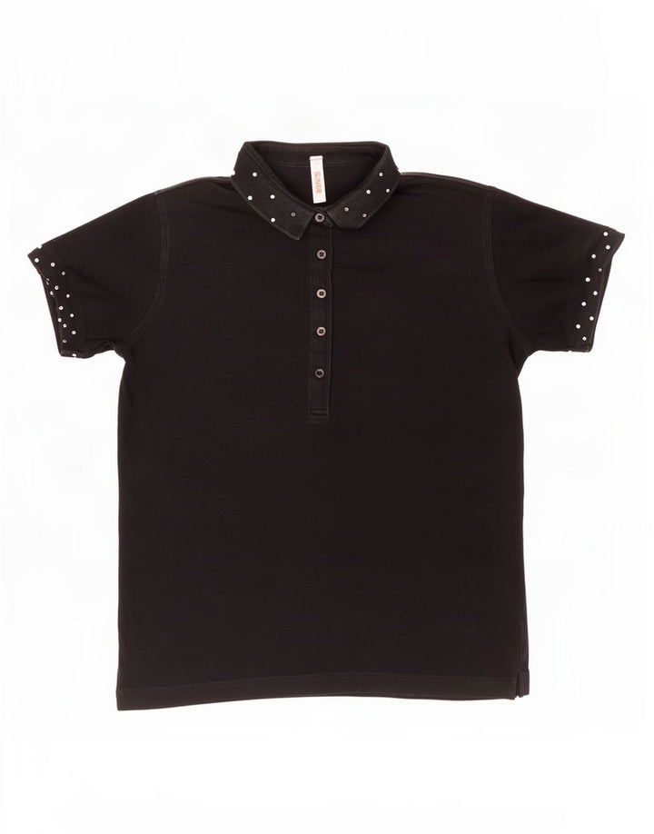 Sun68 Womens Polo Shirt UK 14 Large Black Cotton