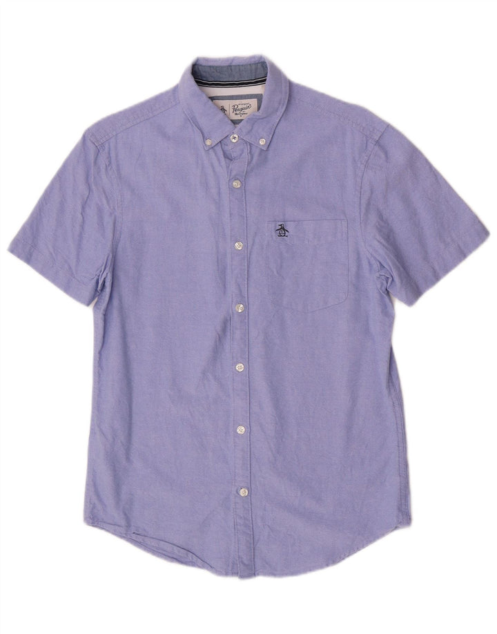 Penguin Mens Short Sleeve Shirt Small Blue Cotton