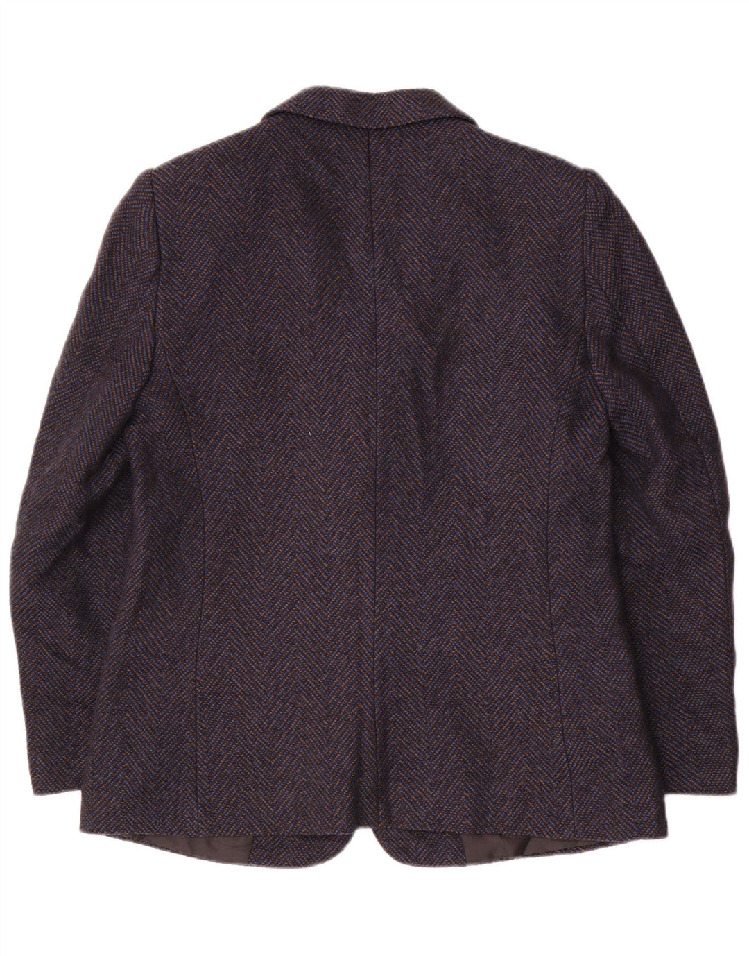 Vintage Womens 2 Button Blazer Jacket UK 14 Medium Navy Blue Chevron Wool