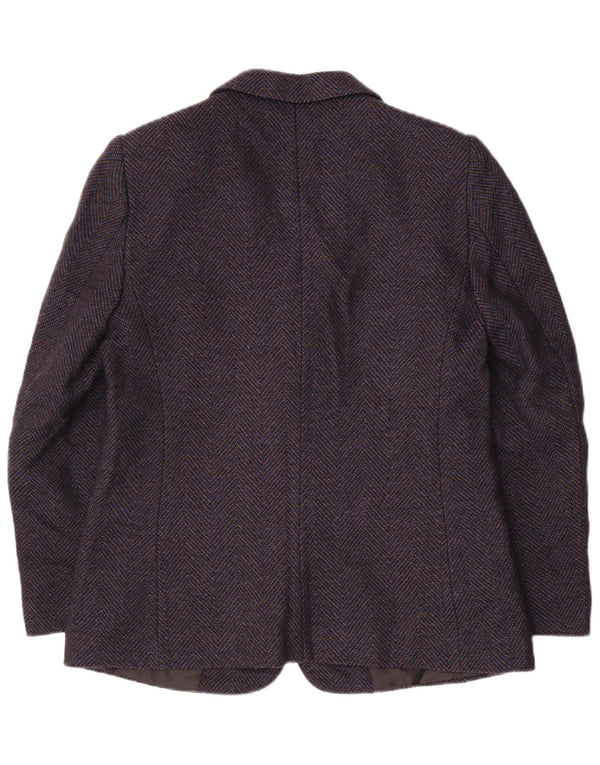 Vintage Womens 2 Button Blazer Jacket UK 14 Medium Navy Blue Chevron Wool