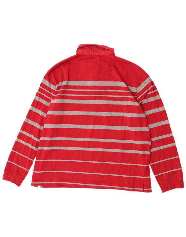 Hajo Mens Long Sleeve Polo Shirt IT 56 2XL Red Striped Cotton