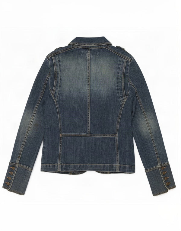 Zara Womens Military 2 Button Denim Blazer Jacket UK 14 Large Blue Cotton