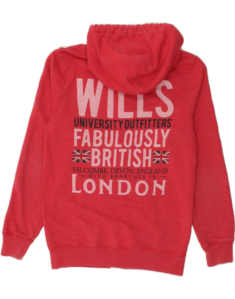 JACK WILLS Mens Graphic Zip Hoodie Sweater Medium Red Cotton | Vintage Jack Wills | Thrift | Second-Hand Jack Wills | Used Clothing | Messina Hembry 