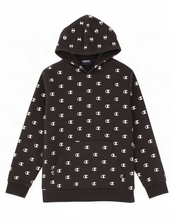 Champion Boys Graphic Hoodie Jumper 11-12 Years Large Black Cotton