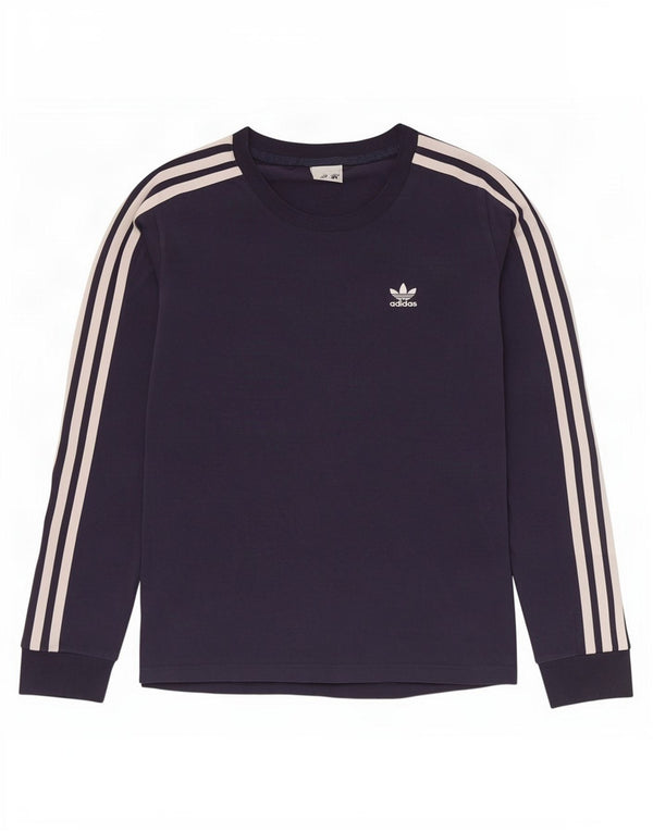 Adidas Womens Top Long Sleeve UK 10 Small Navy Blue Cotton