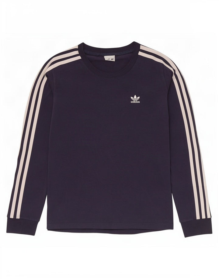 Adidas Womens Top Long Sleeve UK 10 Small Navy Blue Cotton