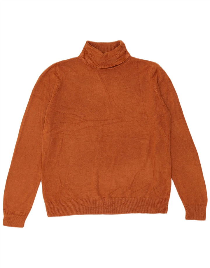 Marks & Spencer Womens Roll Neck Jumper Sweater UK 14 Large Brown Acrylic
