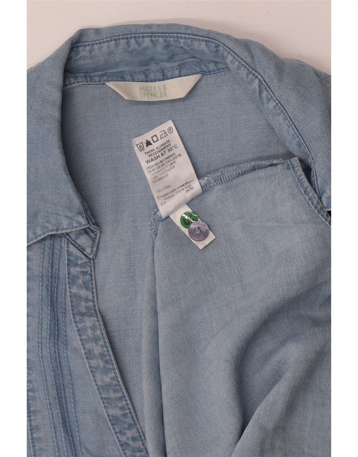 MARKS & SPENCER Womens Short Sleeve Shirt UK 14 Large Blue Lyocell