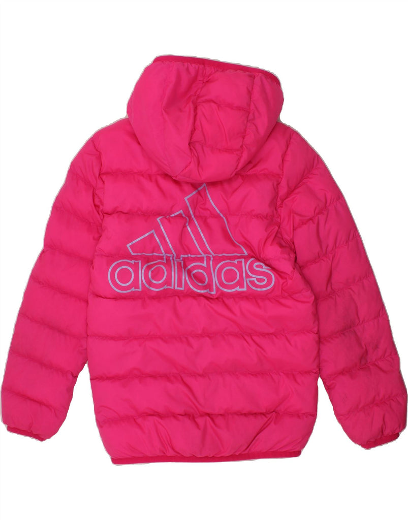 ADIDAS Girls Graphic Hooded Padded Jacket 9-10 Years Pink Polyester Vintage Adidas and Second-Hand Adidas from Messina Hembry 