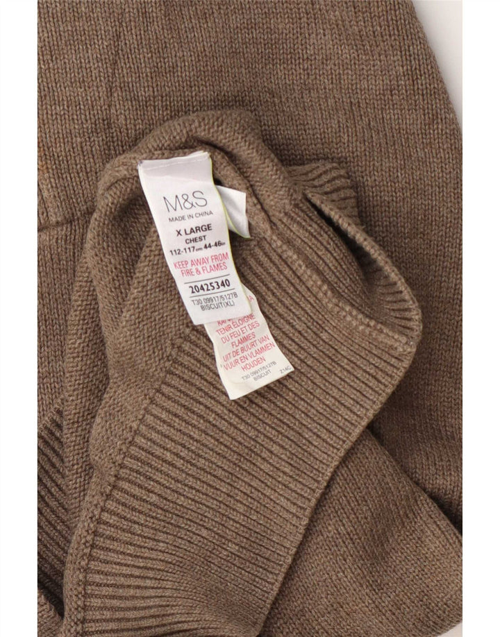 Marks & Spencer Mens Button Neck Jumper Sweater XL Brown Cotton