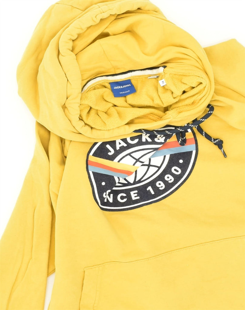 JACK & JONES Womens Graphic Hoodie Jumper UK 18 XL Yellow Cotton | Vintage Jack & Jones | Thrift | Second-Hand Jack & Jones | Used Clothing | Messina Hembry 