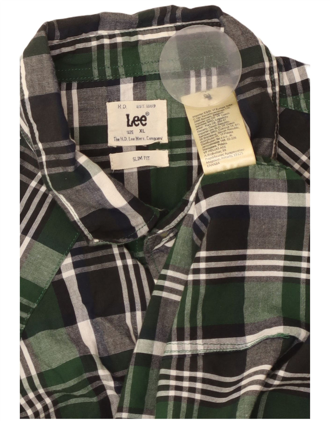 LEE Mens Slim Fit Flannel Shirt XL Green Check Cotton