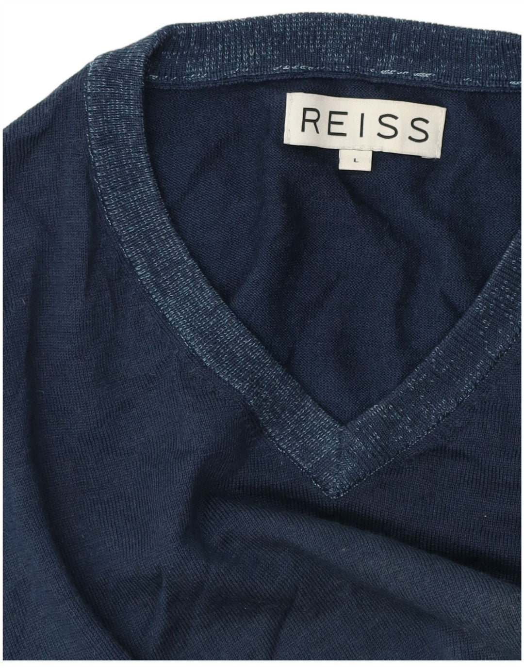 Reiss Mens V-Neck Jumper Sweater Large Navy Blue