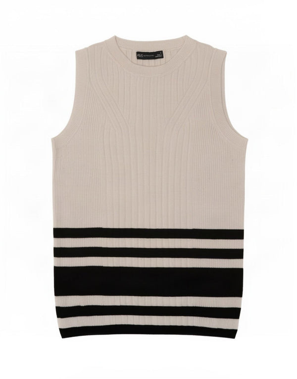 Marks & Spencer Womens Vest Top UK 12 Medium White Striped Viscose