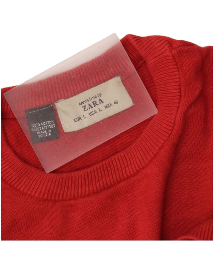 Zara Mens Crew Neck Jumper Sweater Large Red Cotton