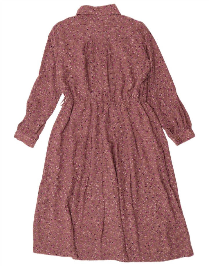 Vintage Womens Maxi Pullover Shirt Dress UK 12 Medium Brown Floral