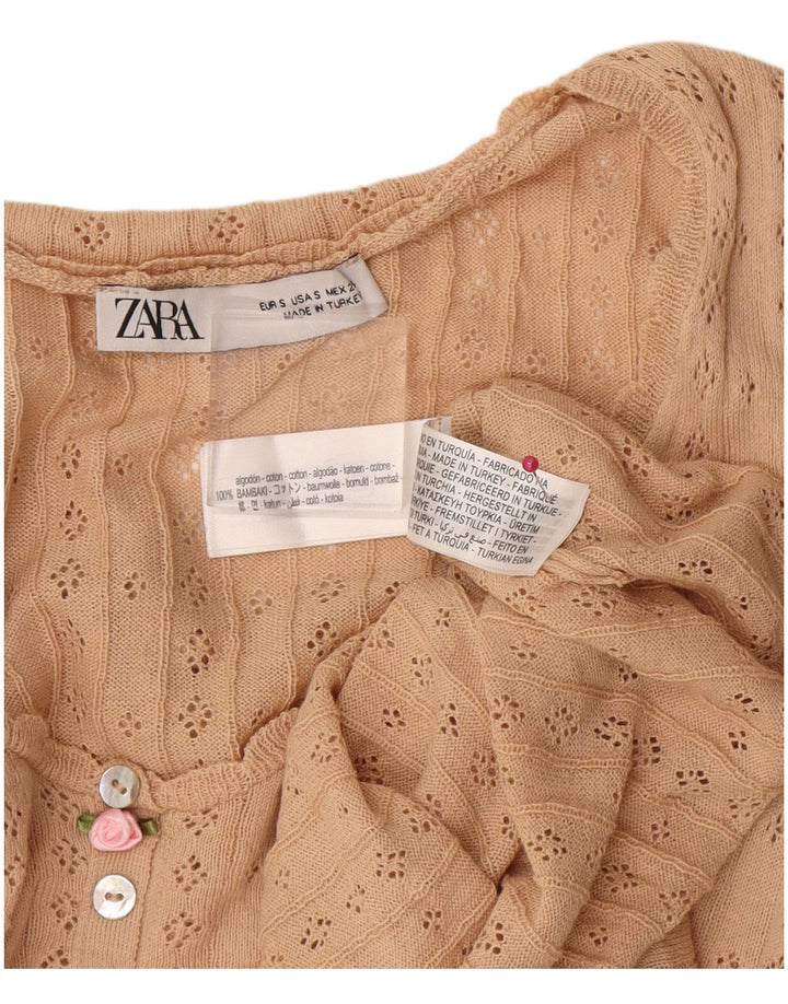Zara Womens Top Long Sleeve UK 10 Small Beige Cotton