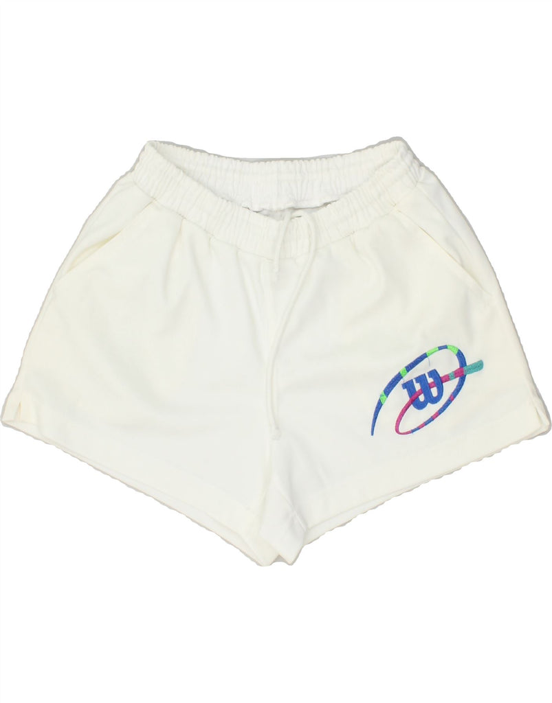 VINTAGE Womens Graphic Sport Shorts IT 40 Small White Polyester | Vintage Vintage | Thrift | Second-Hand Vintage | Used Clothing | Messina Hembry 