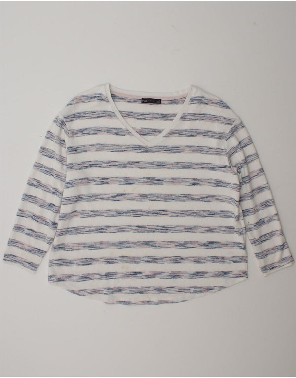 Marks & Spencer Womens Top Long Sleeve UK 18 XL White Striped Viscose