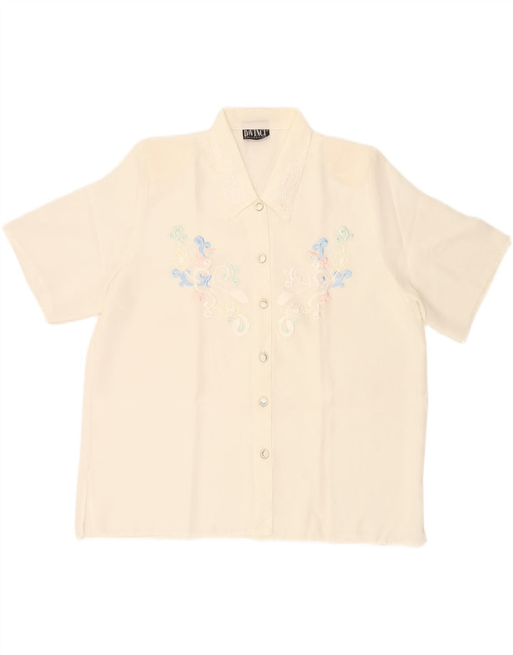 DA VINCI Womens Short Sleeve Shirt Blouse UK 18 XL Off White Polyester Vintage Da Vinci and Second-Hand Da Vinci from Messina Hembry 