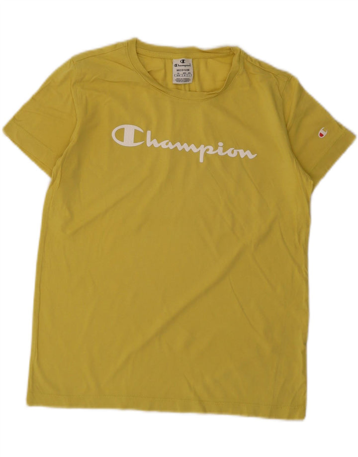 Champion Womens Graphic T-Shirt Top UK 12 Medium Yellow