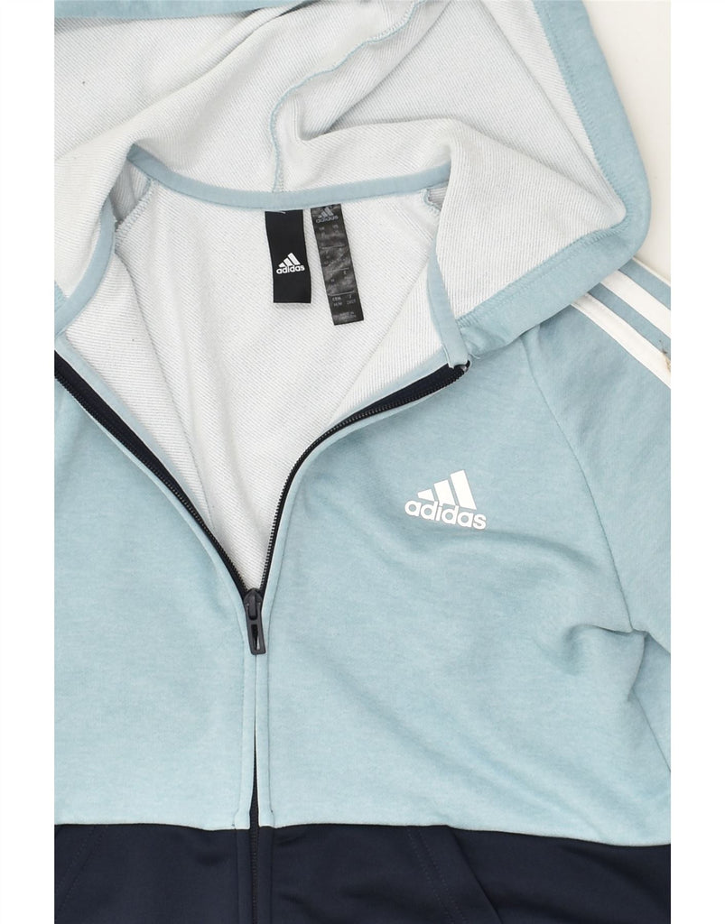 ADIDAS Womens Zip Hoodie Sweater UK 12/14 Medium Blue Colourblock | Vintage Adidas | Thrift | Second-Hand Adidas | Used Clothing | Messina Hembry 