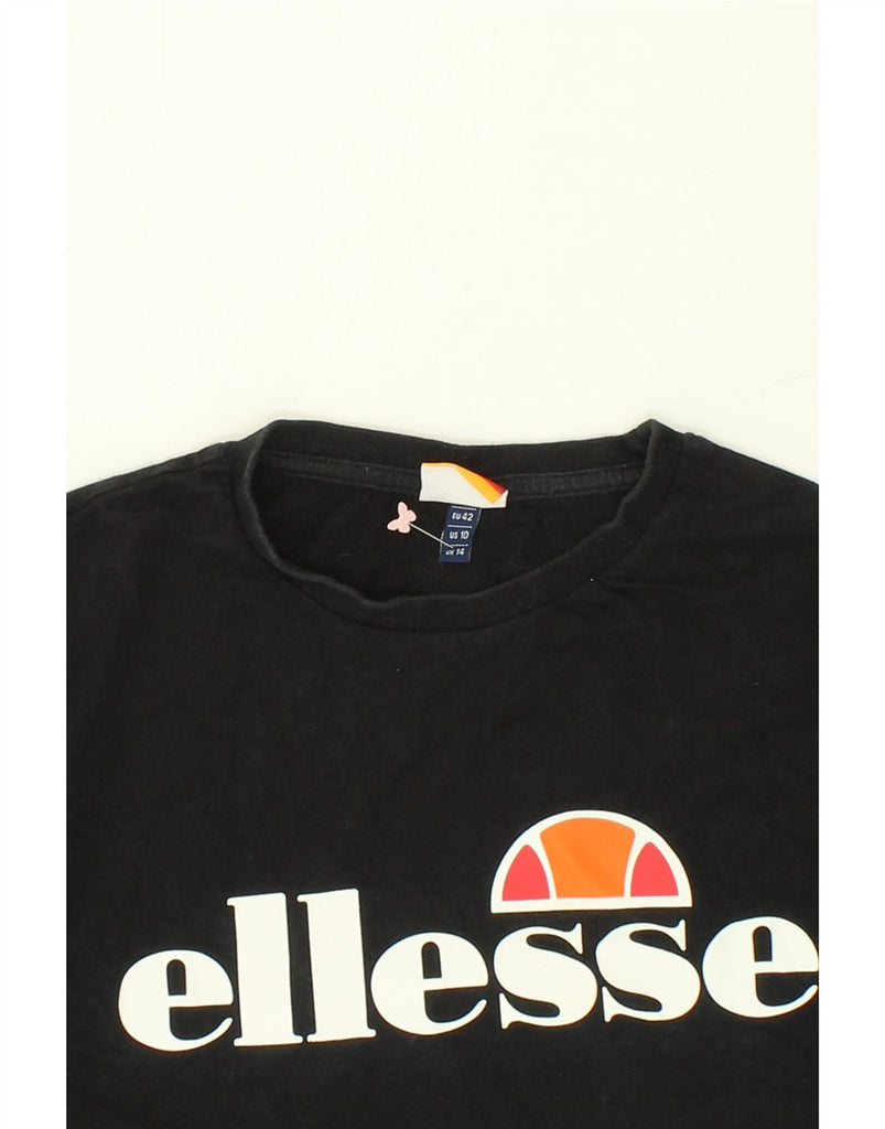 ELLESSE Womens Crop Graphic T-Shirt Top UK 14 Large  Black Cotton Vintage Ellesse and Second-Hand Ellesse from Messina Hembry 