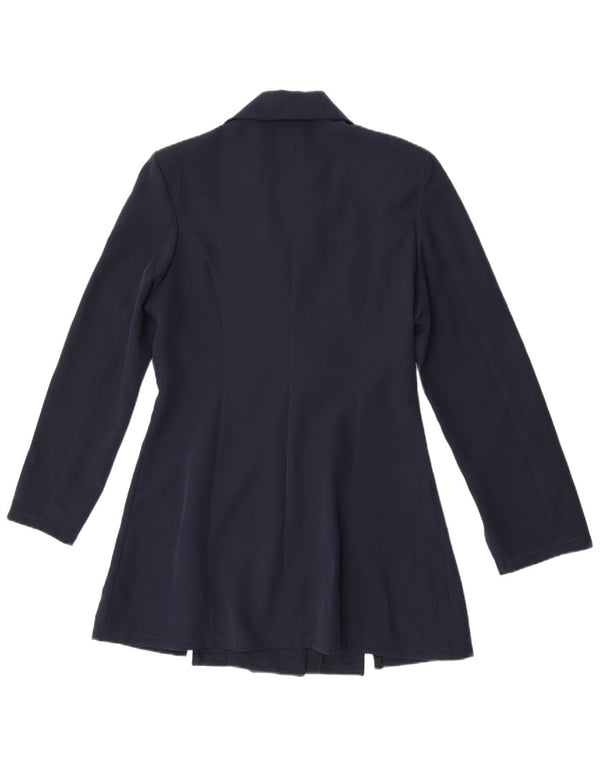Vintage Womens Double Breasted Coat UK 14 Medium Navy Blue Polyester