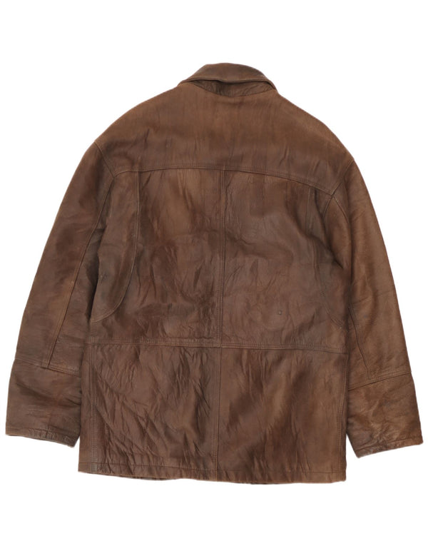 Vintage Mens Leather Windbreaker Coat IT 48 Medium Brown Leather
