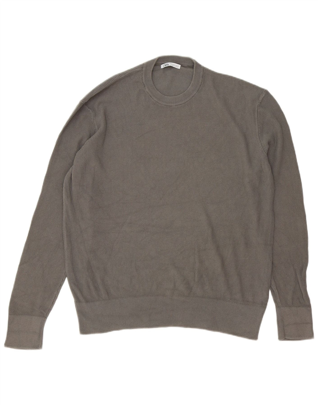 Zara Mens Crew Neck Jumper Sweater Medium Grey Cotton