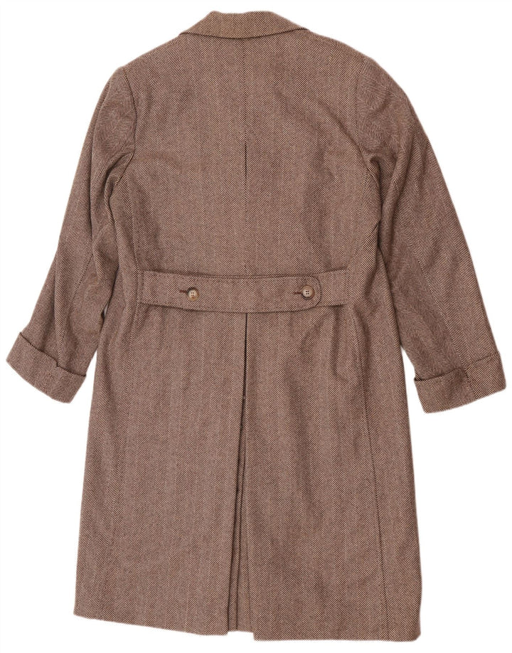 Vintage Womens Double Breasted Coat UK 40 Large Brown Herringbone