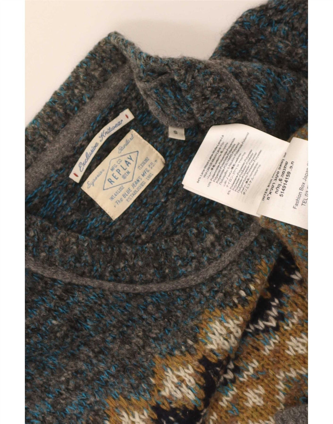 Replay Mens Crew Neck Jumper Sweater Small Green Fair Isle Wool