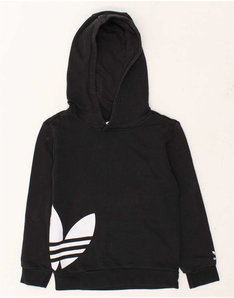 ADIDAS Boys Graphic Hoodie Jumper 7-8 Years Black Cotton Vintage Adidas and Second-Hand Adidas from Messina Hembry 