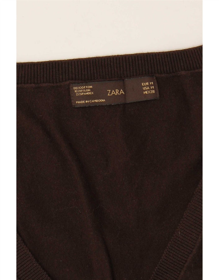 Zara Womens Vest Tank Top UK 12 Medium Brown Cotton