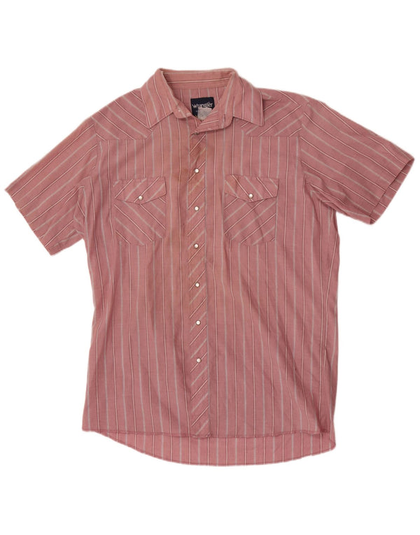 Wrangler Mens Western Short Sleeve Shirt Large Pink Striped