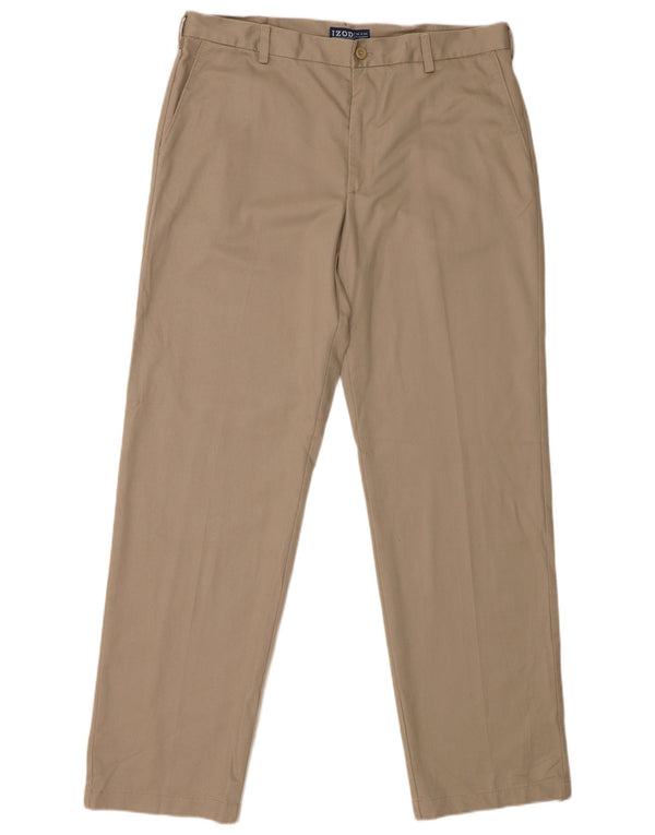 Izod Mens Straight Chino Trousers W36 L34 Beige Cotton