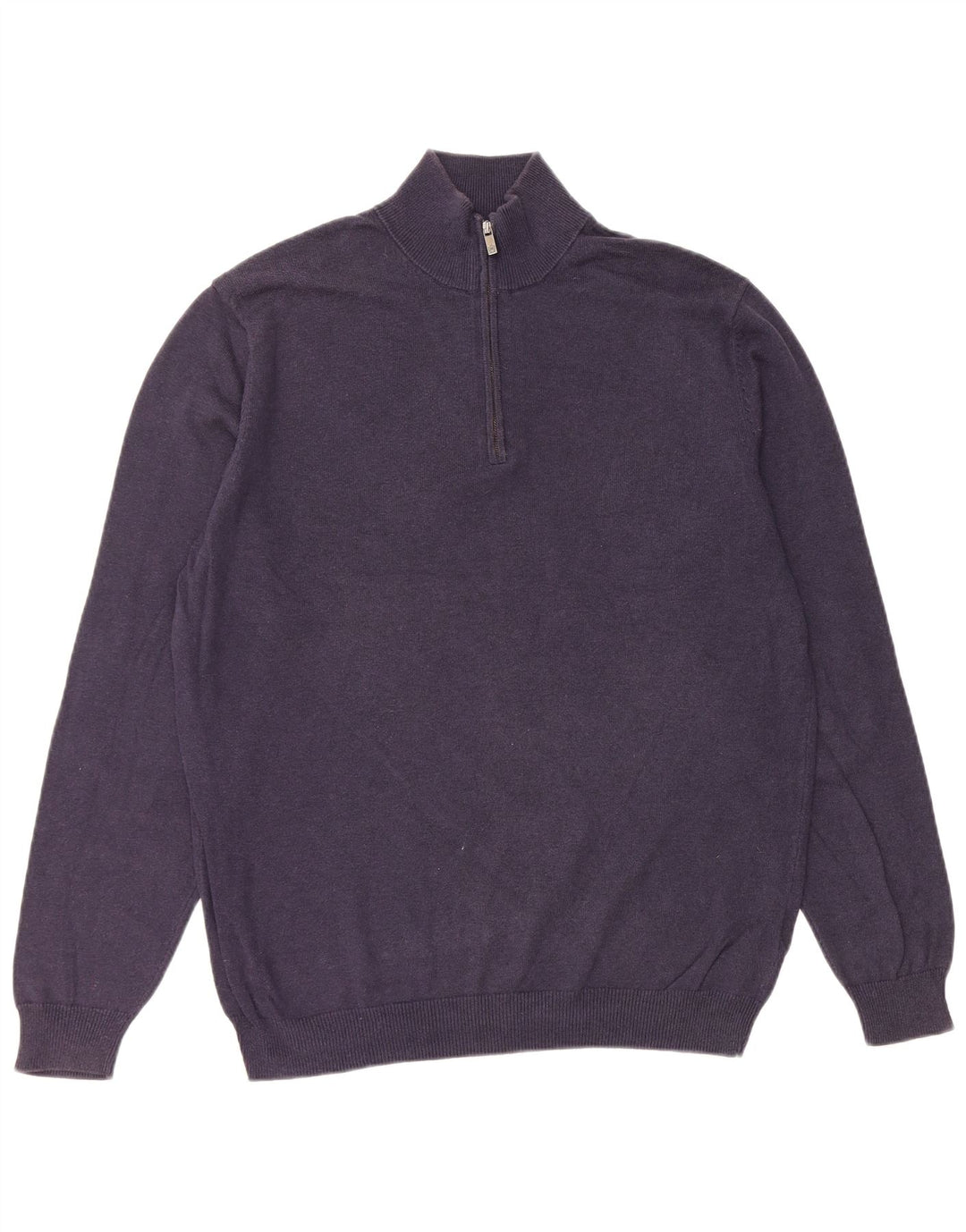 MASSIMO DUTTI Mens Zip Neck Jumper Sweater Large Navy Blue Cotton