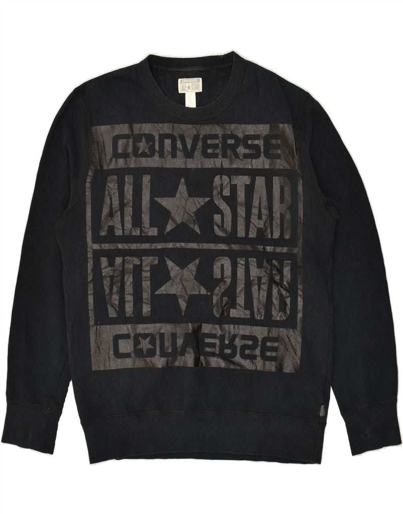 CONVERSE Mens Graphic Sweatshirt Jumper Small Black Cotton | Vintage Converse | Thrift | Second-Hand Converse | Used Clothing | Messina Hembry 