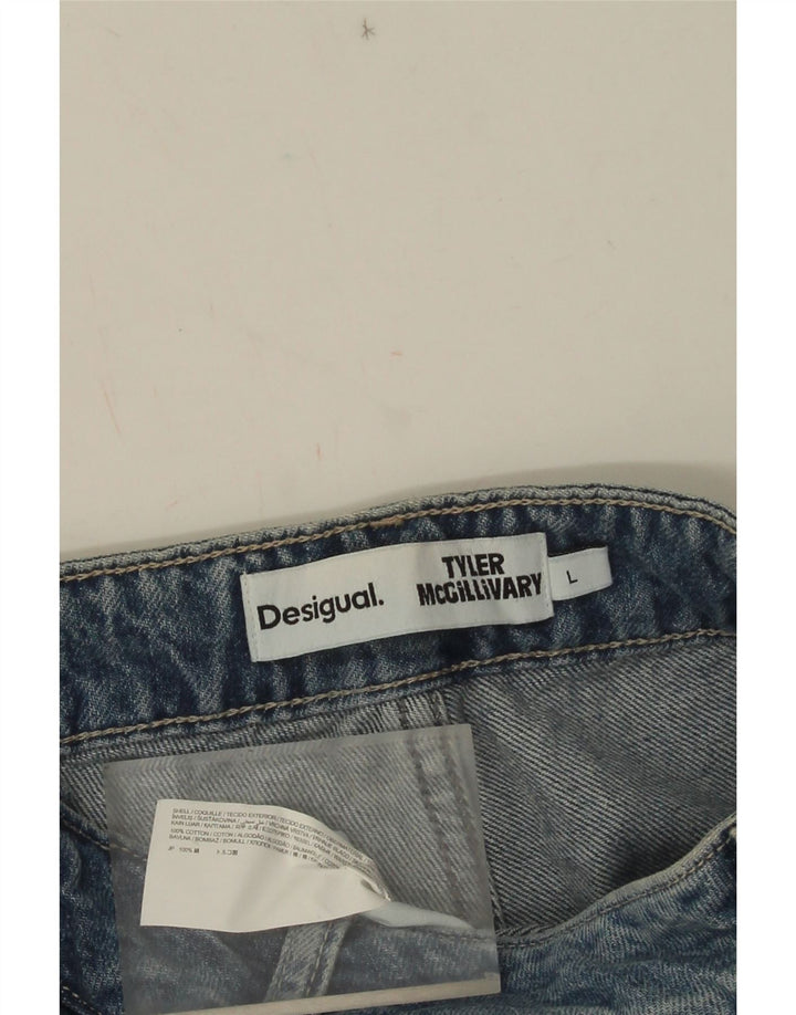 Desigual Womens Flared Jeans Large W32 L30 Blue Patchwork Cotton