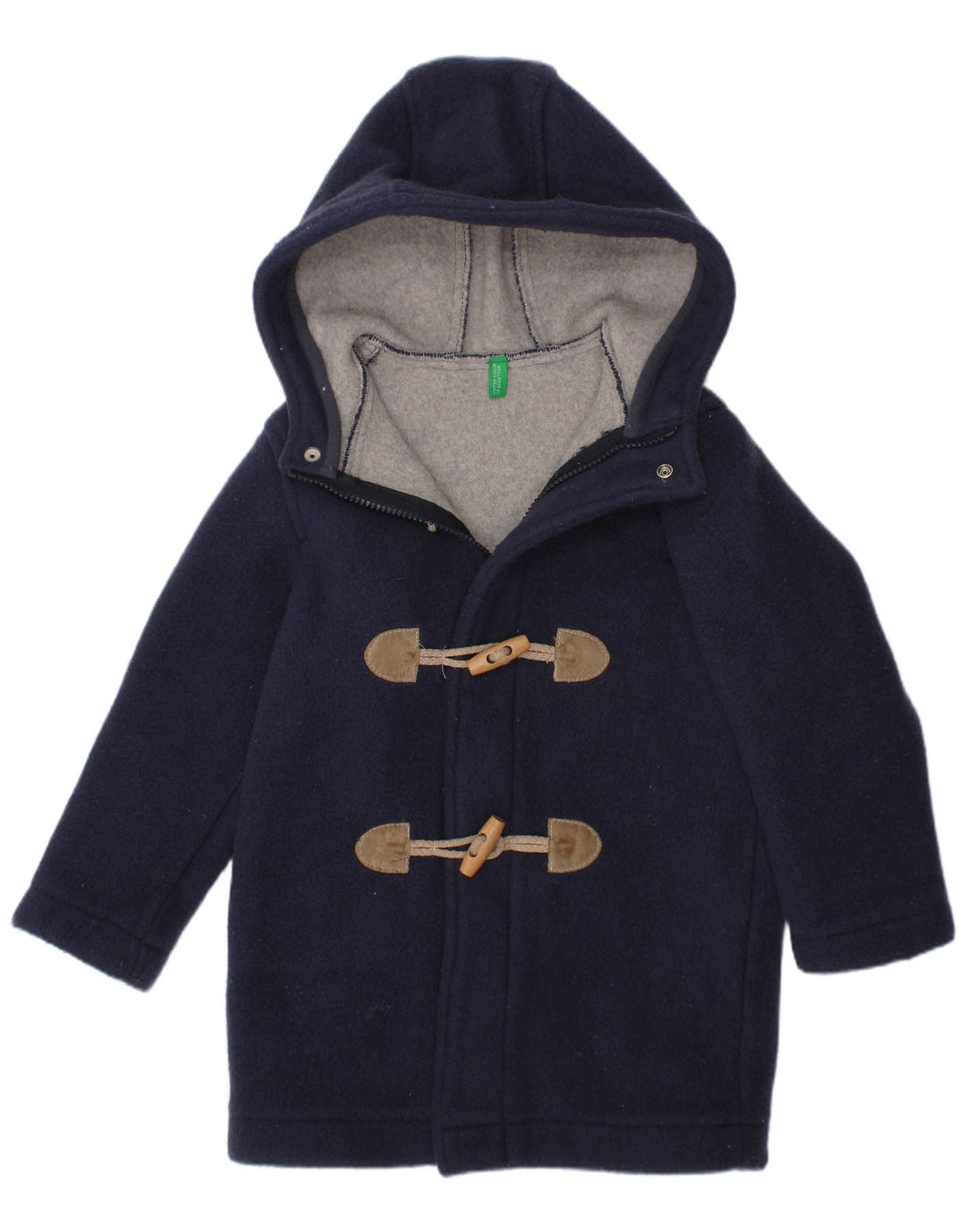 Benetton Boys Hooded Duffle Coat 3-4 Years XS Navy Blue Wool