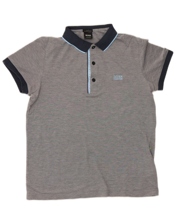 Hugo Boss Mens Polo Shirt Medium Grey Colourblock Cotton